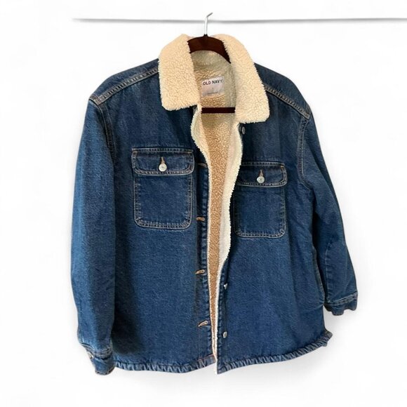 Sherpa Lined Denim Jean Jacket Old Navy Size Large - Picture 1 of 4